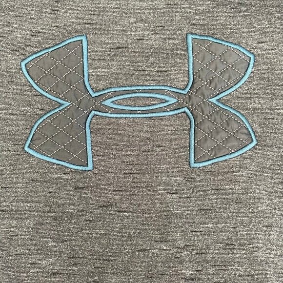 Under Armour Loose Coldgear Activewear LS Hooded Sweatshirt Grey Blk Blue Sz S - Picture 9 of 10